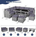 Tangkula 7 Pieces Patio Furniture Set, Outdoor Sectional Rattan Dining Sofa Set with Cushions, All Weather Wicker Conversation Couch Set with Dining Table & Ottomans for Yard Garden Poolside, Grey