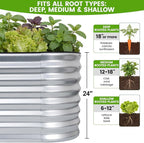 Galvanized Raised Garden Bed Outdoor 24'' Deep | Oval Metal Garden Beds with Easy Assembly & Planter Box for Planting Deep Root Vegetables Fruits Flowers, 4x2x2ft Silver