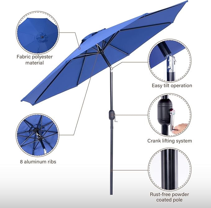 Backyard Expressions 9 ft. Patio Umbrella, Market Table Umbrella w/Tilt and Crank, 8 Ribs
