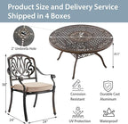 7-Piece Cast Aluminum Patio Furniture, Outdoor Dining Sets for 6 Include 54" Round Patio Dining Table and 6 Stackable Chairs with Cushions & Umbrella Hole (Bronze)
