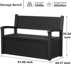 80 Gallon Outdoor Storage Bench Deck Box Waterproof Lockable,Outdoor Storage Furniture for Patio,Garden and Porch,Tools and Cushions（Black）