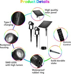 Zyan Solar Color Changing RGB Spotlights with Remote, Separate Monocrystalline Panels & USB-C Powered 18000mAh Auto On Off, Outdoor IP65 Waterproof, for Patio Yard Garden Pathway (12 Pack)