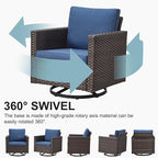 Belord Patio Conversation Set with Swivel Glider Chairs - 9 Piece Outdoor Sectional Furniture Set with Storage Box and Metal Top Table Brown Wicker/Blue Cushions