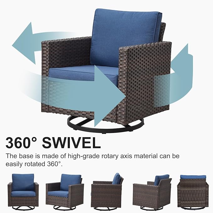 Belord 6-Piece Outdoor Sectional Furniture Set with 41” Fire Pit Table, 5-Seater Patio Furniture Set with Swivel Glider Chairs & Storage Box, 50000 BTU Propane Fire Pit Table, All-Weather PE Wicker