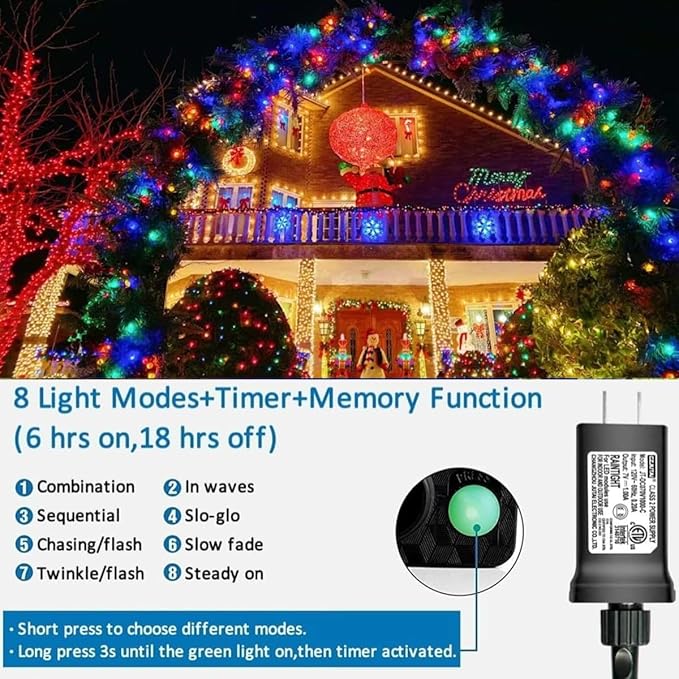 String Lights 200 LED 66ft Multicolor Outdoor Waterproof