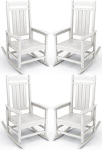 KINGYES HDPE Patio Rocking Chair Set of 4, Outdoor Rocking Chairs Porch Rocker for Adults, White