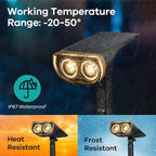 Consciot Solar Spotlights Outdoor, IP67 Waterproof 2-in-1 Solar Spot Lights, Durable Christmas Decorations Lights for Garden Yard Pathway Driveway Porch Walkway, Auto On/Off, 2 Pack(Warm White)