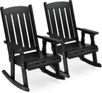 VINGLI Outdoor Rocking Chair Set of 2, Heavy Duty 600 LBS Wooden Rocking Chair with Comfortable Backrest, Weatherproof Rocker with Ergonomic Design, Suit for Patio, Garden, Yard, Black