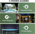 Aoxun Outdoor Gazebo for Patio 10x10 Metal Frame Canopy with Double Roofs Heavy Duty Party Tent and Shelter with Mosquito Netting and Privacy Screen for Backyard, Lawn, Garden, Deck (Navy Blue)