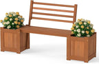 Giantex 2-in-1 Outdoor Bench with Backrest & 2 Raised Garden Beds, Wood with Teak Oil Finish, Planter Boxes with Open-Ended Base, Garden Bench Seat for Porch Balcony Lawn Yard, DIY Assembly