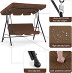 AECOJOY Porch Swing with Stand. 3-Seat Outdoor Clearance Porch Swings for Adults, Outdoor Patio Swing with Adjustable Canopy & Removable Cushion for Backyard, Garden, Yard, Poolside, Balcony (Brown)