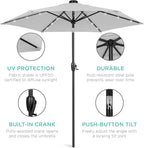 Best Choice Products 7.5ft Outdoor Solar Market Table Patio Umbrella for Deck, Pool w/Tilt, Crank, LED Lights - Fog Grey