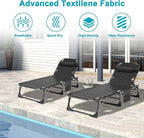 ABORON 2PK Heavy Duty Tanning Chair, 5-Gear Outdoor Folding Chaise Lounge Chair with Cushion,Portable Beach Lounge Chair for Outdoor Sunbathing Patio Pool Lawn Deck Poolside