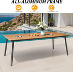 83" Patio Outdoor Dining Table for 6-8, Weather-Resistant Wood-Grain Top with Aluminum Frame & Umbrella Hole for Deck Gatherings, Brown