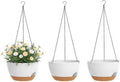 Hanging Planters 3-Pack, 8 Inch Self-Watering Hanging Pots with Drainage Hole and Chains, Plastic Planters for Indoor Outdoor（White Brown）
