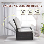 ART TO REAL Outdoor Recliner, Automatic Adjustable Wicker Lounge Recliner Chair with 5.12'' Thicken Cushion, All Weather Aluminum Frame, Brown Wicker + Beige Cushion