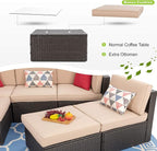 Vongrasig 6 Piece Patio Furniture Set, Small Outdoor Sectional Sofa Couch, All Weather PE Wicker L-Shaped Corner Patio Sofa Garden Backyard Patio Conversation Set w/Glass Table, Beige