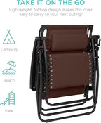 Best Choice Products 30” Wide Folding Zero Gravity Outdoor Recliner Patio Lounge Chair w/Adjustable Canopy Shade, Headrest, Side Accessory Tray - Brown