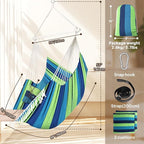 Chihee Hammock Chair 4.9ft x 3.9ft Max 500 Lbs Widen Hanging Swing 2 Cushions Included Metal Spreader Bar with Anti-Slip Grooves Portable Comfy Hanging Chair Side Pocket Bohemian Chair Indoor Outdoor
