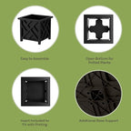 Lattice Design Planter Box 2-Pack – 14.75-Inch Decorative Outdoor Flower or Plant Pots – Front Porch, Patio, and Garden Decor by Pure Garden (Black)