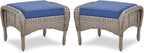 Belord Outdoor Ottomans for Patio Foot Rest - 25 Inch PE Wicker Foot Stool Set of 2 with Removable Cushions for Patio Furniture Sets,All Weather Rattan Ottoman for Balcony Deck Backyard Brown