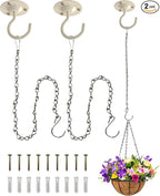 NACETURE Ceiling Hooks for Hanging Plants 3 Pack - Plant Hanger Indoor Hanging Hooks Metal Plant Bracket Iron Lanterns Hangers for Wind Chimes (White 3 Pack + Chain)