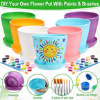 24 Set Garden Plastic Paintable Flower Pot Craft Kit 4" Starter Pots DIY Painting Party Supplies with Acrylic Paint Strips Gardening Kit for Planting Crafts Birthday Easter Spring Gift