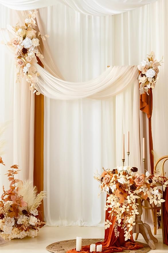 Artificial Flower Wedding Arch Kit, 4-Piece Set in White, Beige and Gold
