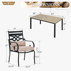 Sophia & William Outdoor Patio Dining Set for 6 | Outdoor Table and Chairs | Removable Seat Cushions | 64" Metal Tabletop with Wood Texture
