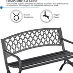 On Shine 50'' Patio Garden Bench, Loveseats Patio Park Bench,Black Steel Cast Iron Frame Bench,Metal Bench Outdoor for Porch Yard Lawn Deck (Grid)