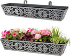2 Pack 30 Inch Window Boxes Planter for Outdoor Plants Deck Railing Planters Box with Adjustable Brackets for Porch Fence Balcony Hanging Flower Baskets with Non-Woven Fabric Liner for Garden Décor