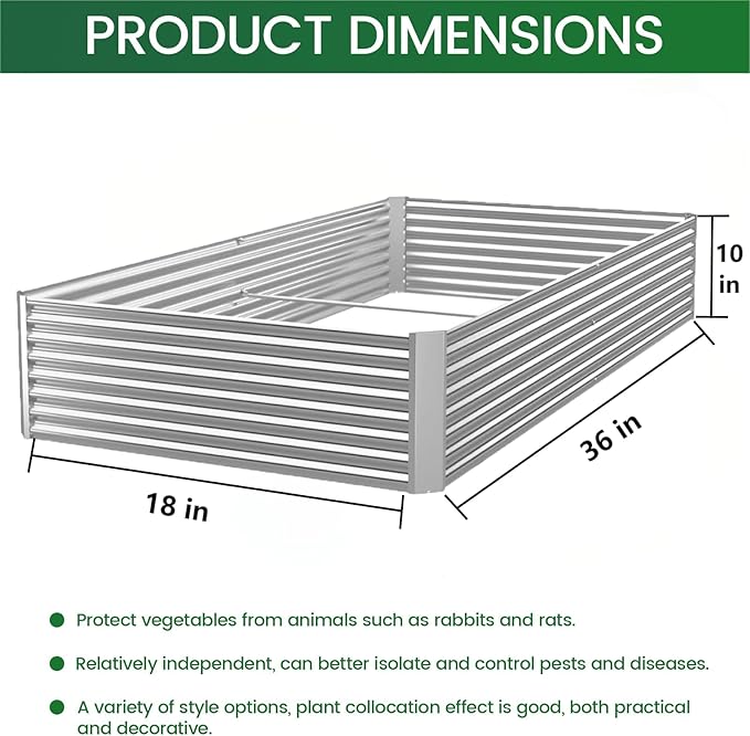 FRIZIONE 3pcs Galvanized Raised Garden Bed Outdoor,Above Ground Garden Bed for Vegetable,Metal Raised Beds for Flower,Steel Raised Beds for Gardening - 36x18 inch