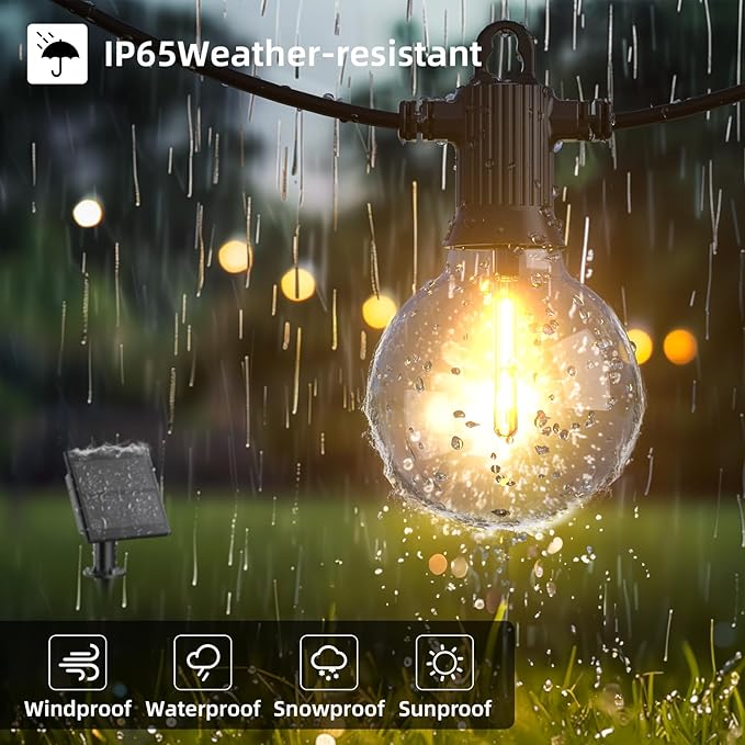 String Lights, 100FT Solar Outdoor Edison Bulbs in Warm White