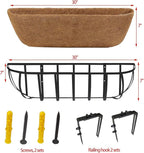 2 Pack 30" Railing Planter Window Box with Coco Fiber Liner Horse Trough Planter The Railing Planter Boxes for Deck Porch Fence Outdoor
