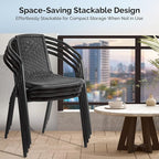 VINGLI PE Rattan Outdoor Dining Chairs Set of 4, Plastic Stackable Patio Chairs for Indoor, Porch, Restaurant, Garden, Black