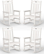 Ciokea Oversized Outdoor Rocking Chairs Set of 4, 380lbs Heavy-Duty Large Patio Rocker, High Back Cozy Porch Chairs, Weather Resistant Patio Rocking Chairs for Outside, Fire Pit, Deck, White