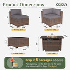 Aoxun 15 Piece Patio Furniture Set with 44” Fire Pit Table Wicker Rattan Outdoor Sectional Sofa Set with Coffee Table and Thickened Cushions, Grey (Waterproof Cover Included)