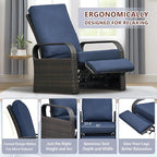 Art to Real Outdoor Wicker Recliner Chair with 5.5'' Cushions, Automatic Adjustable Patio Lounge Chairs, Aluminum Frame Reclining Chair for Lawn Backyard Porch Poolside Deck(Navy Blue)