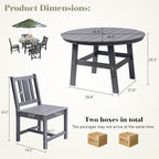 AMERLIFE 5 Piece HDPE Outdoor Dining Table & Chairs Set, All-Weather Patio Table and Chairs Set Furniture with Umbrella Hole for Garden, Backyard, Poolside, Seaside, Gray
