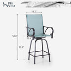PHI VILLA Outdoor Bar Stools Set of 2, Swivel Patio Bar Stools & Chairs with Armrest, All-Weather High Top Outdoor Bar Chairs for Outside, Porch and Deck