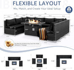NICESOUL 9 Piece Extra Large Outdoor Patio Furniture Conversation Set with Fire Pit Natural Gas/Propane, 29.3'' High Back Modular Deep Seat Sectional Sofa Set for Outside, 2 Color Cushion Black&Gray