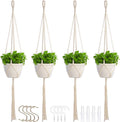 Macrame Plant Hangers Indoor Macrame,4 Pack Hanging Planter Holder for Window,Ceiling Crochet Handmade Boho Home Decor Set for Hanging Plants Basket Pot,Ivory