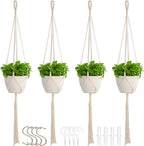 Macrame Plant Hangers Indoor Macrame,4 Pack Hanging Planter Holder for Window,Ceiling Crochet Handmade Boho Home Decor Set for Hanging Plants Basket Pot,Ivory