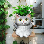 Cat Hanging Planters for Indoor Outdoor Plants, Small Cute Hanging Pots for Succulent, String of Pearls Plant, Resin Hanging Flower Pots with Drainage Hole, Unique Gift, Garden Home Decor