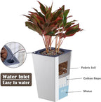 2 Pack Self Watering Planters 10.7" x 6.9" Planter for Indoor Plants White Self Watering Violet Pots Plastic Flower Pots Square Planter with 3D Wallpaper Pattern