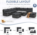 NICESOUL 11 Piece Extra Large Outdoor Furniture Sofa Set, Deep Wide PE Wicker Patio Modular Sectional with Side Tables, 29.3'' High Back Modern Luxury All-Weather Rattan Conversation for Outside, Gray