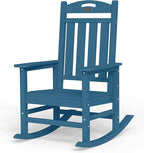 Oversized Rocking Chair Outdoor, High Back Porch Rocker Chair, HDPE All Weather Resistant Rocking Chairs for Patio, 380lbs Weight Capacity, Navy Blue