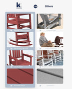 KINGYES Outdoor Rocking Chair, Weather Resistant Patio Rocking Chairs High Back Porch Rocker for Adult, Dark Red