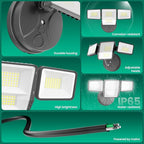 70W 7000LM LED Flood Lights Outdoor 2 Packs, Switch Controlled Security Lights with 4 Heads, Adjustable Heads, 6500K Daylight IP65 Waterproof Outside Wall Light for Backyard, Yard, Garage, Patio