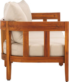 SAFAVIEH Outdoor Collection Owen Acacia Solid Wood Natural/Taupe Cushion 3-Seater Sofa